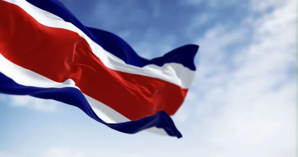 Bandeira Civil Nacional Costa Rica Acenando Vento Dia Claro Listras — Fotografia de Stock