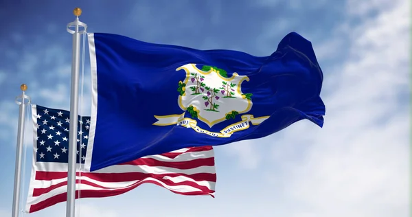 Connecticut Stany Zjednoczone Machają Flagami Wietrze Pogodny Dzień Ilustracja Renderowania — Zdjęcie stockowe