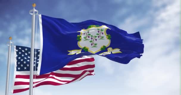 Connecticut Bandeiras Dos Estados Unidos Acenando Vento Dia Claro Animação — Vídeo de Stock