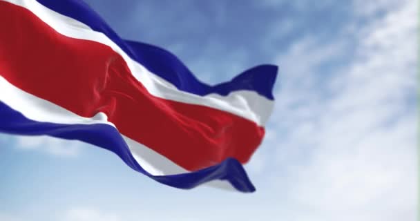 Bandera Nacional Civil Costa Rica Ondeando Rayas Horizontales Azules Blancas — Vídeo de stock