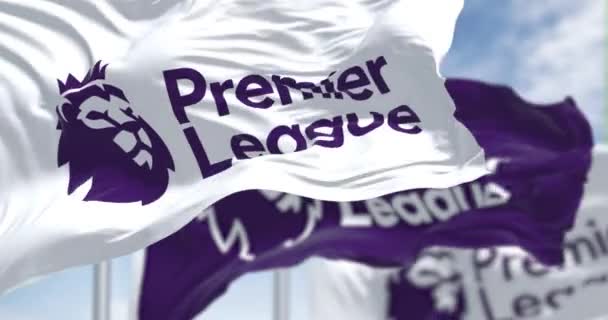 Londra Regno Unito Aprile 2023 Tre Bandiere Della Premier League — Video Stock
