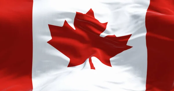 Close Van Canadese Vlag Wapperend Wind Wit Vierkant Het Midden — Stockfoto