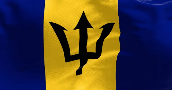 Εθνική Σημαία Μπαρμπάντος Μπλε Και Κίτρινη Σημαία Μαύρο Τρίτωνα Στο — Φωτογραφία Αρχείου