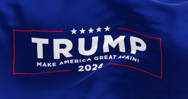 2023年3月21日 美国阿灵顿 唐纳德 特朗普竞选旗帜摇曳的特写 2024年美国总统选举 说明性编辑3D说明 — 图库照片