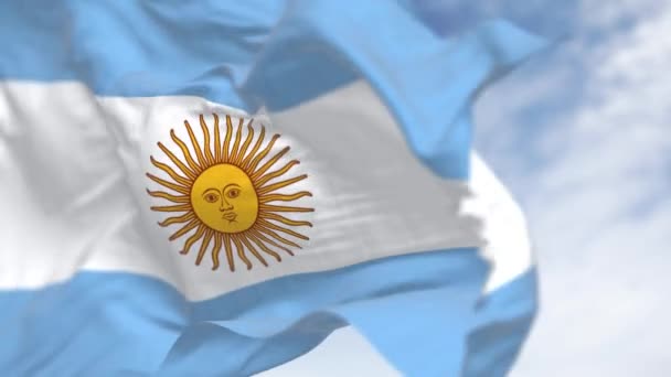 Argentina Bandiera Nazionale Sventola Una Giornata Sole Tre Bande Orizzontali — Video Stock