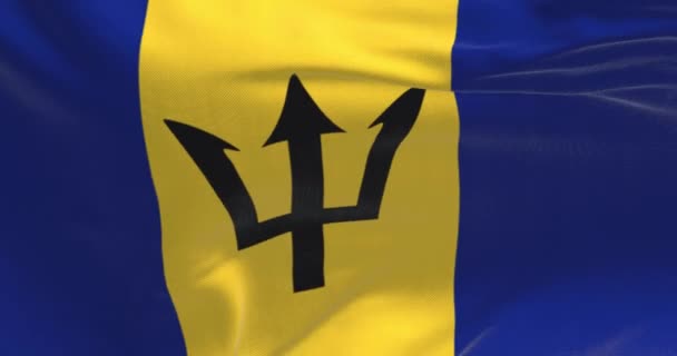 Κοντινό Πλάνο Της Εθνικής Σημαίας Του Μπαρμπάντος Μπλε Και Κίτρινη — Αρχείο Βίντεο