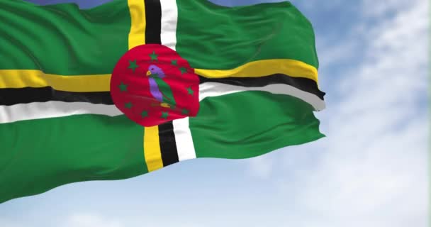 Dominicas Flagga Vinkar Klar Dag Sömlös Återgivning Animation Slow Motion — Stockvideo