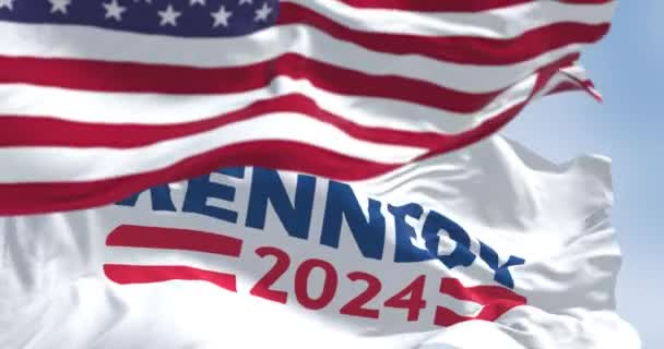 Ουάσιγκτον Ηπα Απριλίου 2023 Kennedy 2024 Δημοκρατική Σημαία Προεκλογικής Εκστρατείας — Αρχείο Βίντεο