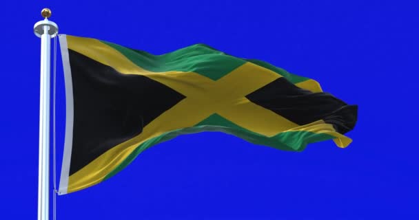 Bandeira Nacional Jamaica Acenando Tela Azul Saltire Ouro Dividindo Quatro — Vídeo de Stock