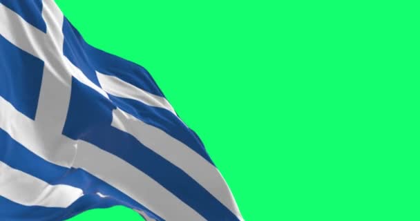 Σημαία Της Ελλάδας Κυματίζει Στην Πράσινη Οθόνη Μπλε Και Άσπρες — Αρχείο Βίντεο