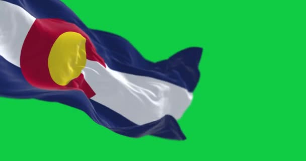 Bandera Del Estado Colorado Ondeando Una Pantalla Verde Rayas Azules — Vídeos de Stock