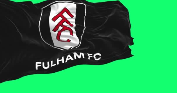 Лондон Велика Британія 2023 Прапор Фулгемського Футбольного Клубу Махає Ізольовано — стокове відео
