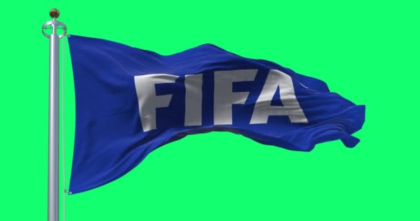 苏黎世 2023年6月17日 国际足联的旗帜在绿色屏幕上飘扬 无缝3D渲染动画 绿色屏幕 慢动作回圈4K分辨率 — 图库视频影像