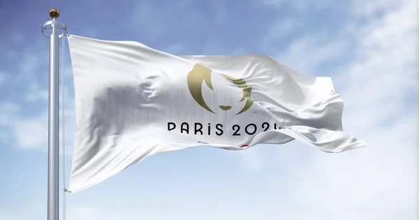 Paris Mai 2023 Drapeau Paris Jeux Olympiques 2024 Agitant Vent — Photo