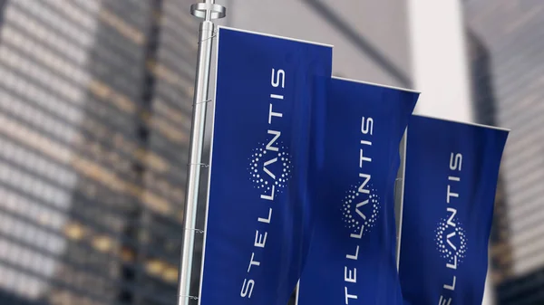 Amsterdam May 2023 Three Blue Vertical Banners Stellantis Logo Waving — Stock Photo, Image