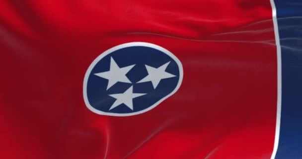 Close Tennessee State Flag Waving Red Field Blue Circle Center — Stock Video