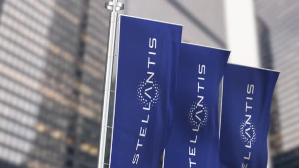 Amsterdam Maio 2023 Três Bandeiras Verticais Com Logotipo Stellantis Acenando — Vídeo de Stock