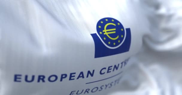 Frankfurt Junio 2023 Primer Plano Bandera Del Banco Central Europeo — Vídeos de Stock