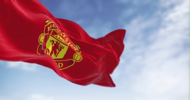 Manchester Großbritannien Juli 2023 Die Flagge Des Manchester United Football — Stockvideo