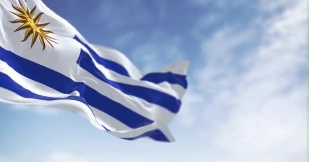 Uruguay National Flag Waving Nine Horizontal Stripes White Blue Alternated — Wideo stockowe