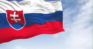 Açık bir günde rüzgarda dalgalanan Slovakya bayrağı. Beyaz, mavi ve kırmızı çizgiler. Kollar yukarı kaldırılsın. Kusursuz 3 boyutlu animasyon. Yavaş çekim döngüsü. Kanat çırpan kumaş. 4k
