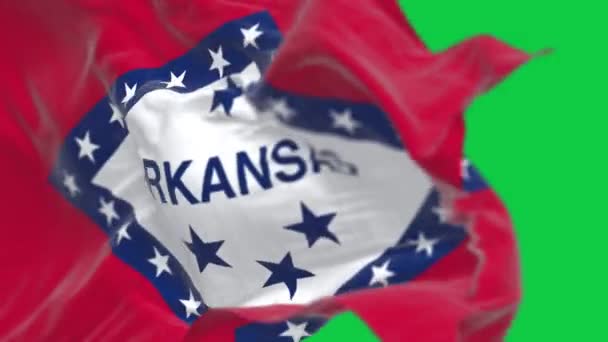 Σημαία Του Αρκάνσας Κυματίζει Πράσινο Φόντο Κόκκινο Πεδίο Μπλε Συνοριακό — Αρχείο Βίντεο