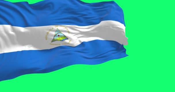 Bandiera Nazionale Del Nicaragua Sventola Sfondo Verde Blu Bianco Blu — Video Stock