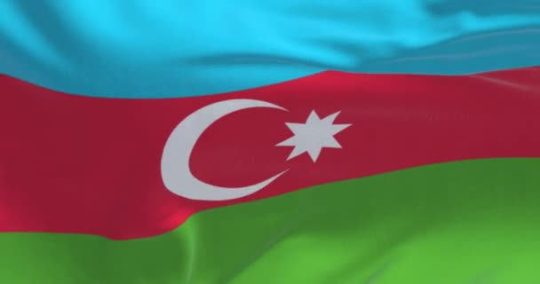 Nationale Vlag Van Azerbeidzjan Wapperend Horizontale Driekleur Van Blauw Rood — Stockvideo