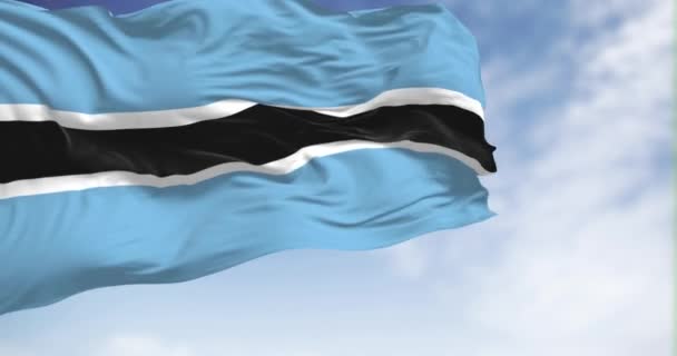博茨瓦纳国旗在晴朗的日子飘扬 中心为浅蓝色 有水平的黑白条纹 无缝3D渲染动画 慢动作的漏洞 颤动的面料 — 图库视频影像