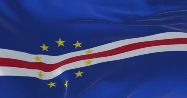 Närbild Kap Verdes Nationella Flagga Viftar Blå Vita Och Röda — Stockvideo