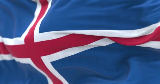 Primer Plano Bandera Nacional Islandia Ondeando Azul Con Una Cruz Video de stock