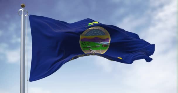 Bandera Del Estado Kansas Ondeando Viento Día Despejado Kansas Estado — Vídeo de stock