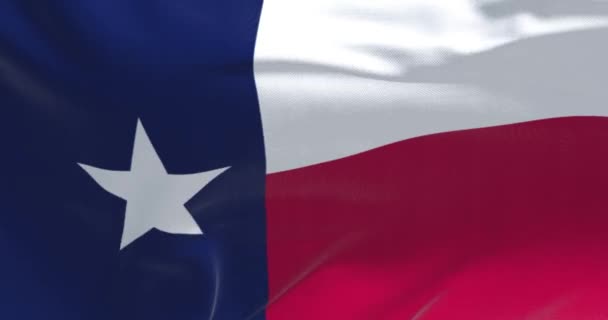 Крупный План Флага Техаса Размахивающего Ветром Синяя Вертикальная Полоса Белой — стоковое видео