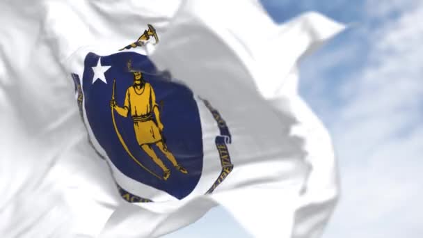 Primo Piano Della Bandiera Dello Stato Del Massachusetts Che Sventola — Video Stock
