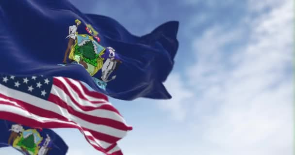 Σημαίες Της Πολιτείας Του Μέιν Και Εθνική Σημαία Των Ηνωμένων — Αρχείο Βίντεο