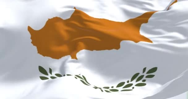Gros Plan Drapeau National Chypriote Agitant Jour Clair Blanc Avec — Video