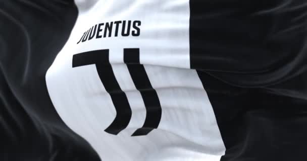 Turin Italien Juli 2023 Großaufnahme Der Fahne Des Fußballklubs Juventus — Stockvideo