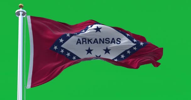Флаг Штата Арканзас Машет Зеленым Фоном Красное Поле Сине Белым — стоковое видео