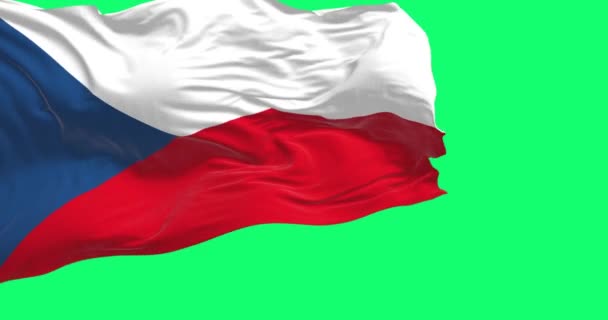 Drapeau National République Tchèque Brandissant Isolé Sur Fond Vert Animation — Video