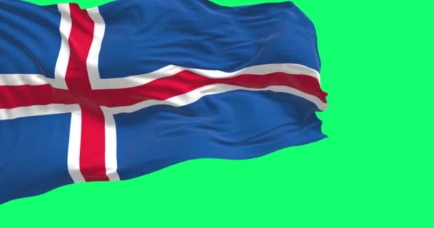 배경에 바람에 흔들리는 아이슬란드 가장자리 빨간색 북유럽 십자가와 플래그입니다 원활한 — 비디오