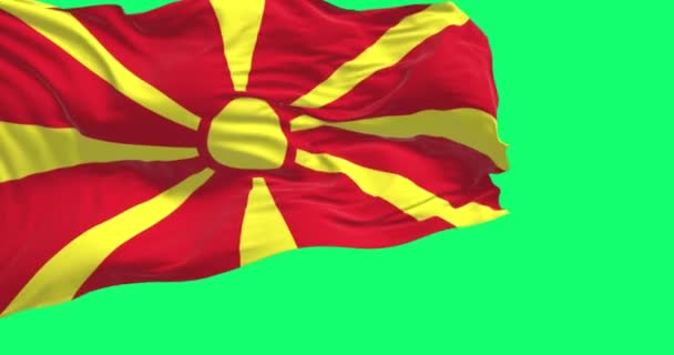 Bandiera Macedonia Del Nord Sventola Sfondo Verde Sole Giallo Stilizzato — Video Stock