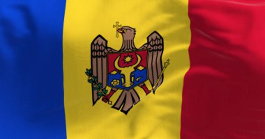 Moldova ulusal bayrağının rüzgarda dalgalanmasına yakından bakın. Moldova Cumhuriyeti, Doğu Avrupa 'da denize kıyısı olmayan bir ülkedir. Seçici odaklanma. 3D illüstrasyon canlandırıcı. Çırpınan kumaş arkaplanı