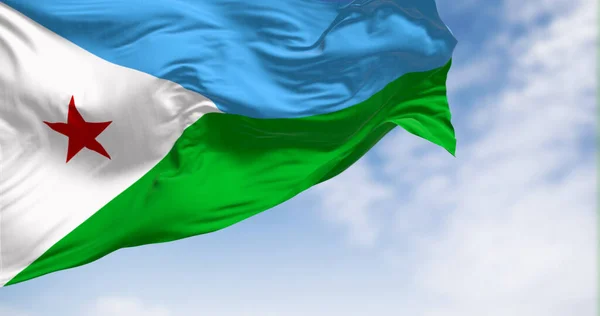 National Flag Djibouti Waving Clear Day Horizontal Bicolor Equal Bands — Stock Photo, Image