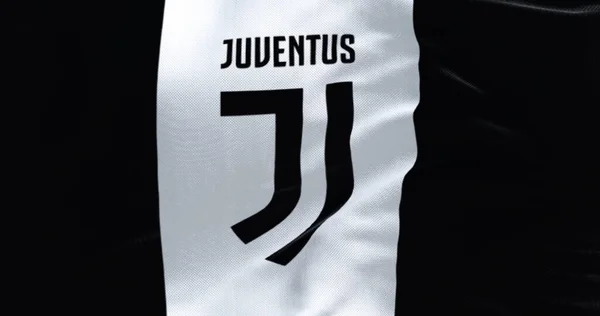 Turin Italien Juli 2023 Närbild Juventus Fotbollsklubb Flagga Viftar Italiensk — Stockfoto