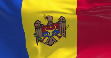 Moldova ulusal bayrağının dalgalanmasına yakından bakın. Moldova Cumhuriyeti, Doğu Avrupa 'da denize kıyısı olmayan bir ülkedir. Seçici odaklanma. Kusursuz 3 boyutlu animasyon. Yavaş çekim döngüsü. Seçici odaklanma. 4k