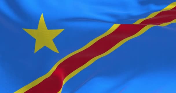 Крупный План Размахивания Флагом Демократической Республики Конго Синий Флаг Жёлтой — стоковое видео