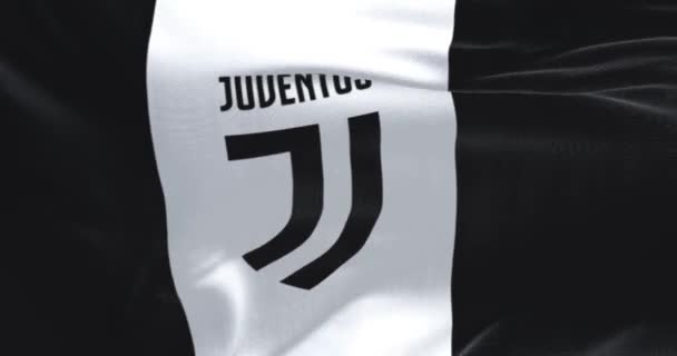 Turyn Lipca 2023 Zbliżenie Flagi Klubu Piłkarskiego Juventus Machając Włoski — Wideo stockowe