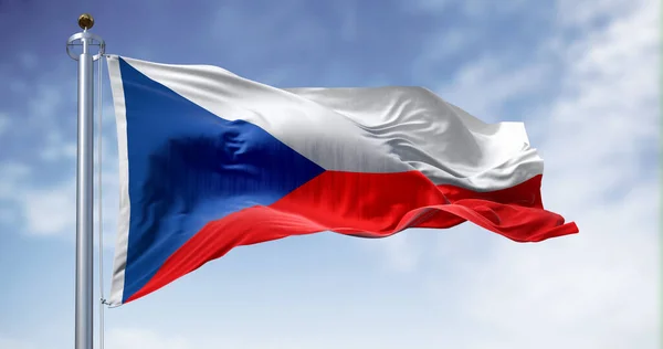 The Czech Republic national flag proudly waves on a clear day. A symbol of independence, pride, and cultural heritage. 3d illustration render. Fluttering fabric