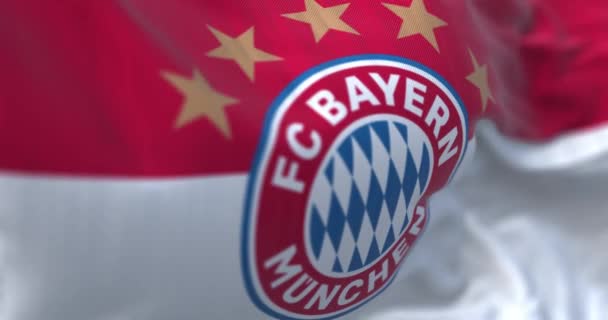 Monachium Czerwca 2023 Zbliżenie Flagi Bayern Monachium Machanie Niemiecki Klub — Wideo stockowe