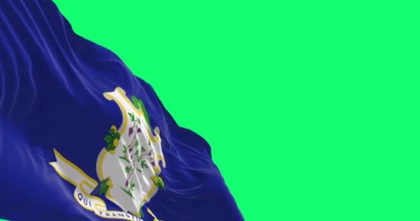 Флаг Штата Коннектикут Размахивающий Ветром Изолирован Зеленом Экране Бесшовная Анимация — стоковое видео